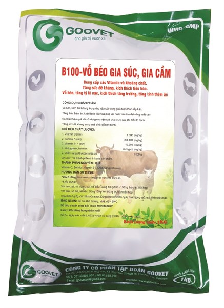 GOOVET B100 - VỖ BÉO GIA SÚC, GIA CẦM 1kg - Gói 5in1 - Ảnh 3