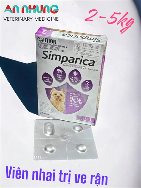 ZOETIS SIMPARICA - XS - Viên nhai trị Ve, Rận Chó Mèo - Hộp 3 viên - Tím - Ảnh 2