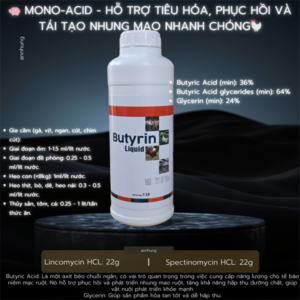 AGRI BUTYRIN PLUS 1 Lít - Tái Tạo Lông Nhung Ruột, Ngăn Ngừa Tiêu Chảy - Chai 1 Lít