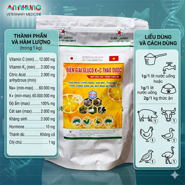 SUMI ĐIỆN GIẢI GLUCO KC THẢO DƯỢC 1Kg - Thùng 15 gói - Ảnh 3