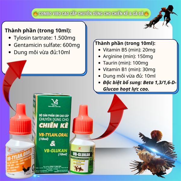 VB CHIẾN KÊ - TYLAN ORAL (Gentatylo + Glukan) -🔥 Hỗ Trợ Hô Hấp, Tiêu Hóa, Tăng Lực, Tăng Đề Kháng Cho Chiến Kê🔥 - Bộ - Ảnh 3