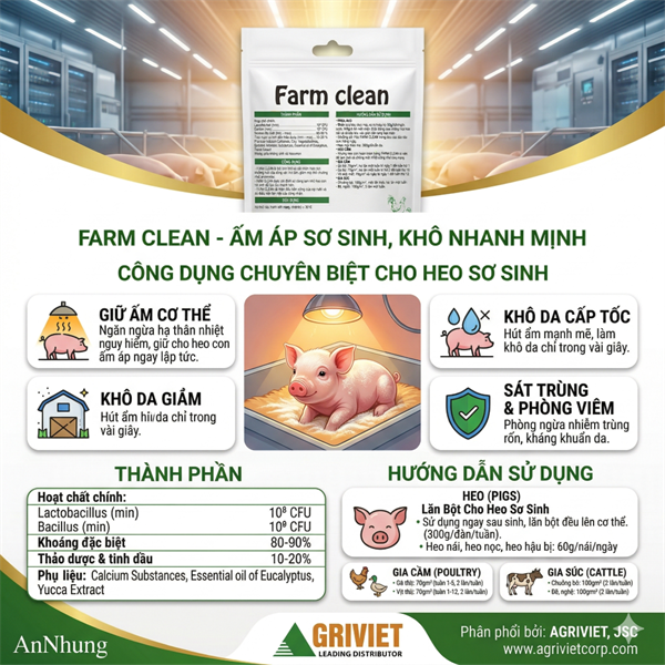 AGRI FARM CLEAN (Hương Quế) - Bột Úm, Bột lăn heo con - 1kg - Thùng 20 kg - Ảnh 5