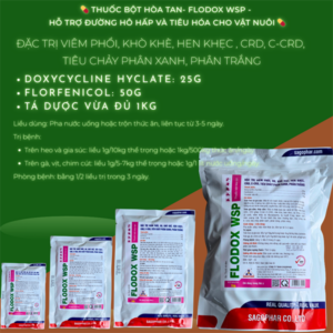 Alternative view of SAGOPHAR FLODOX WSP 1kg (N) - Đặc trị viêm phổi, khô khe, hen khẹc, CRD, CCRD, tiêu chảy phân xanh, phân trắng - 1kg (10in1)