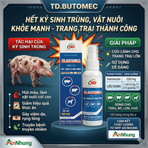 Alternative view of ND BUTOMEC 50ml spray - xịt Ve, Rận, Ghẻ, Giun, Dòi da - chai
