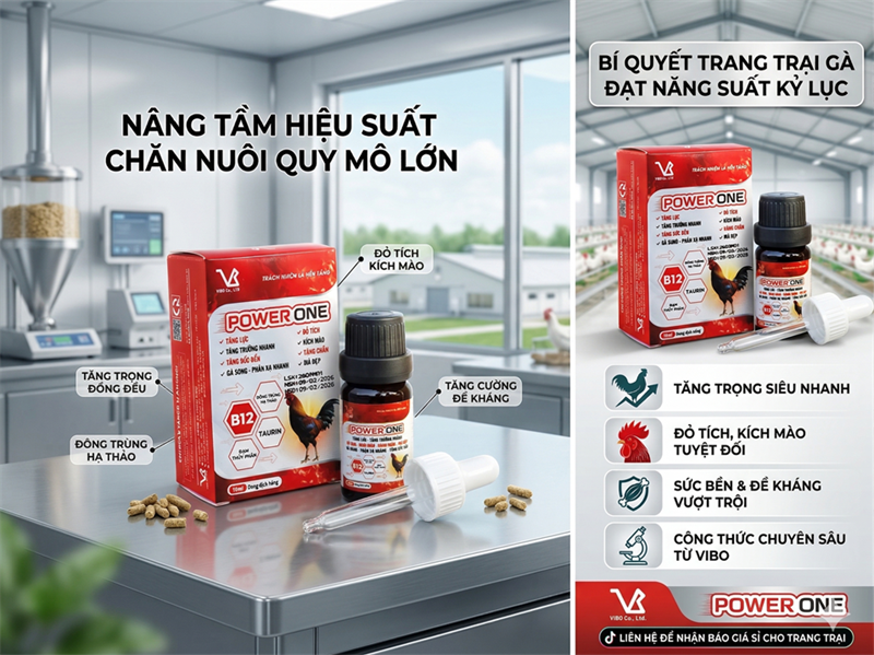 VB Power one 10ml - Tăng lực, Tăng sức bền, nhanh nhẹn, phạn xạ nhanh, đỏ tích, kích mào, vàng chân. mã đẹp - Hộp