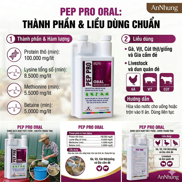 SAGOPHAR PEP PRO 1 Lít Oral - Protein, Đạm, Acid Amin, Tăng trọng giai đoạn cuối - Chai - Ảnh 3
