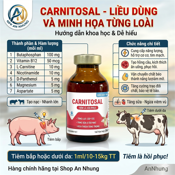 VIA CARNITOSAL - Tăng lực, Phục hồi, Kích sữa, Tạo Nạc - Lọ 100ml - Ảnh 3