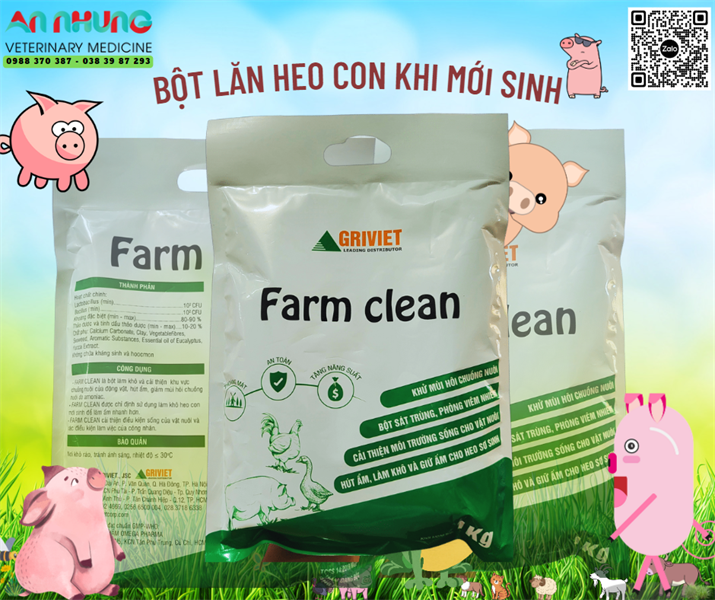 AGRI FARM CLEAN (Hương Quế) - Bột Úm, Bột lăn heo con - 1kg - Thùng 20 kg