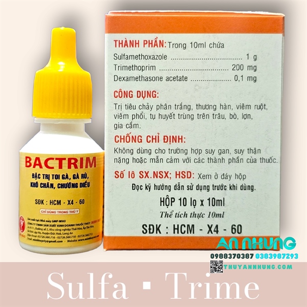 Minh Huy Bactrim ( SulfaTrime ) 10ml - Gà rù, gà toi, khô chân, chướng diều - Lọ - Ảnh 3