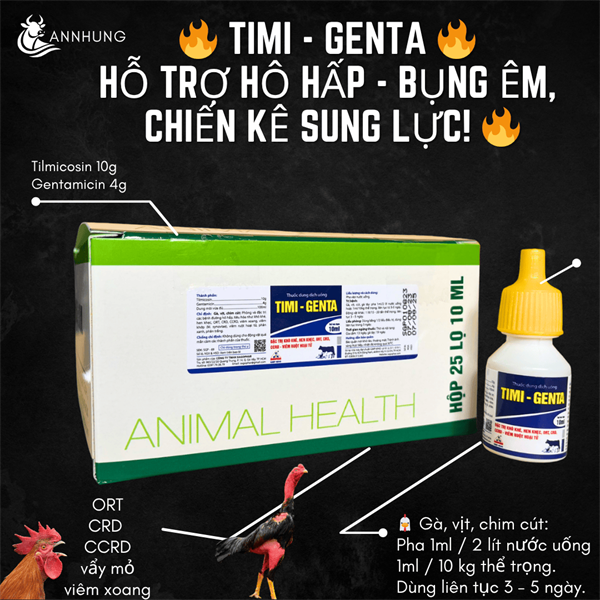 Sagophar Timi Genta 10ml - Khò khè, hen khẹc, CRD, ORT, - Lọ 10ml - Ảnh 2