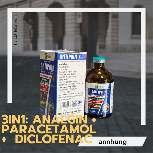 Goovet Antipain 20ml - Hạ sốt, giảm đau, kháng viêm (3in1: Analgil, Paracetamol và Diclofenac) - Chai 20ml