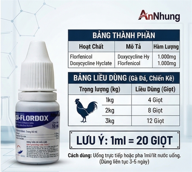 NPD Flordox Oral 10ml - Hen khẹc, Thương hàn, Tụ huyết trùng - Hộp 20 lọ - Ảnh 4