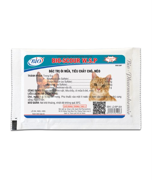 Bio Scour W.S.P 5gr - Đặc trị tiêu chảy chó, mèo - Hộp 50 gói - Ảnh 3