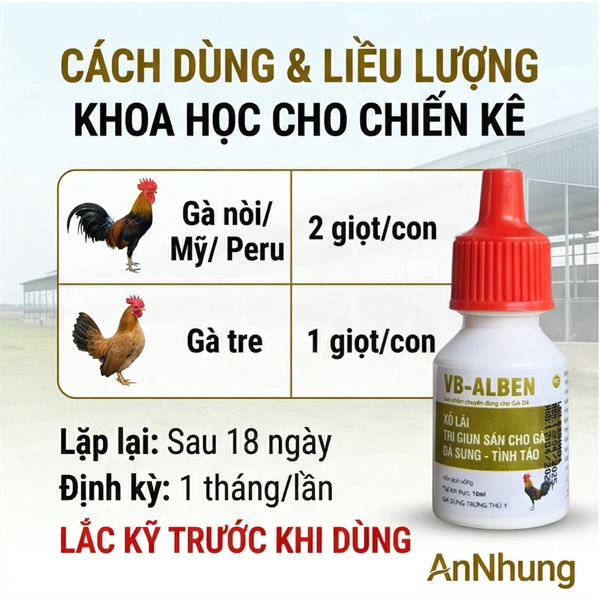 VB ALBEN – Xổ Lãi, tẩy trị Giun Sán Cho Gà Đá - Hộp 10 lọ - Ảnh 4