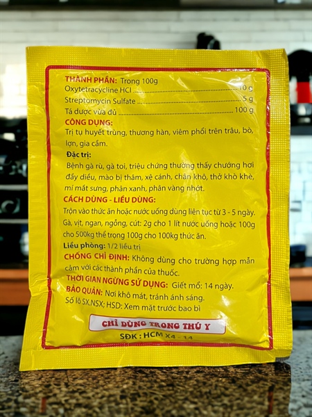 Minh Huy STREPTO TERAMYCIN 100gr - gà rù, gà toi, chướng diều, khò khè, mào thâm, khô chân, xù lông, xã cánh - Gói - Ảnh 2