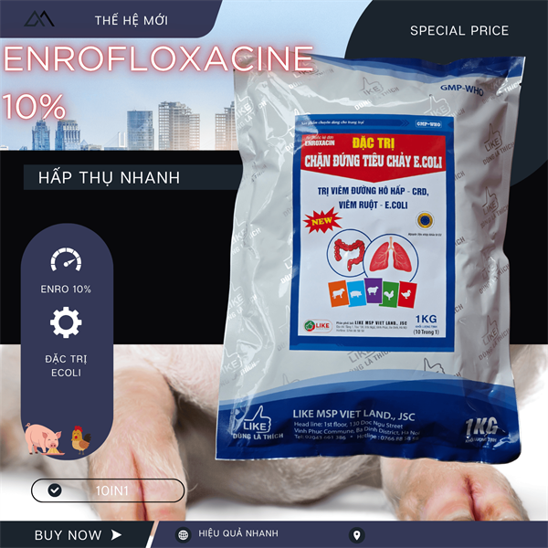 LIKE ENROXACIN ĐẶC TRỊ CHẶN ĐỨNG TIÊU CHẢY E.COLI - 1 Kg - Gói 10in1 - Ảnh 4