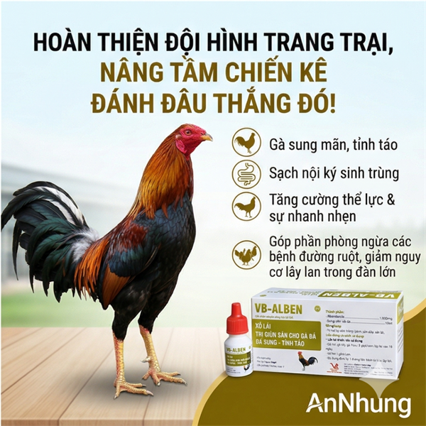 VB ALBEN – Xổ Lãi, tẩy trị Giun Sán Cho Gà Đá - Hộp 10 lọ