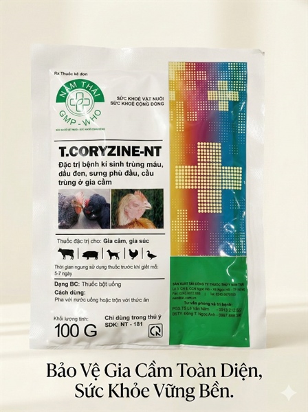 Nam Thai T.Coryzine 100gr - Đầu Đen, Cầu Trùng, Ký Sinh Trùng Đường Máu Cho Gia Cầm, Gia Súc. - Gói
