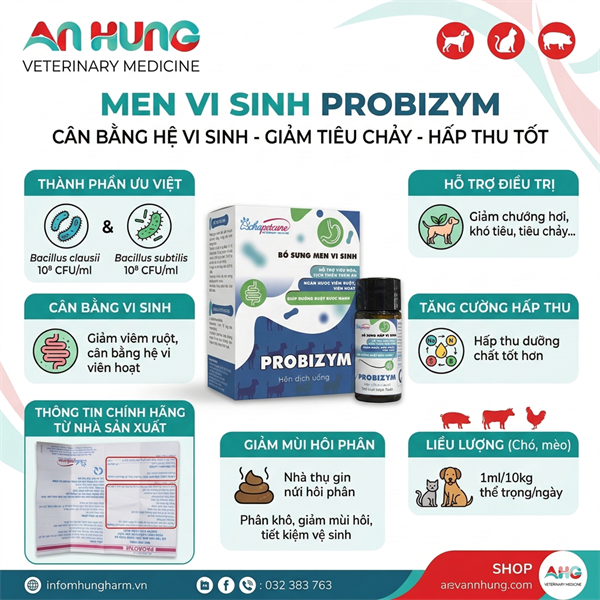 Á Châu Probizym 10ml - Men vi sinh cho thú cưng - Lọ