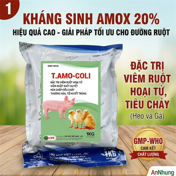 LIKE T. AMO COLI 1kg - AMOX 20% - Gói 10in1