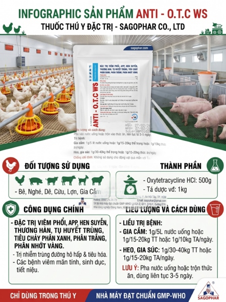 SAGOPHAR ANTI OTC - Oxytetra 50%- 1kg - (N) - Gói 10in1 - Ảnh 2
