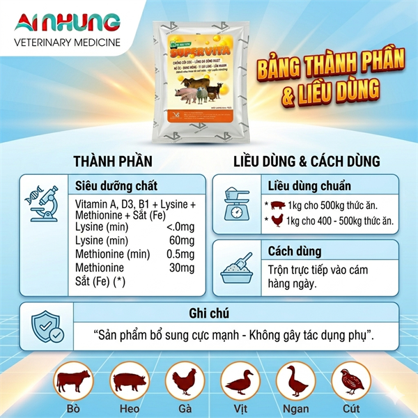 VB SUPER VITA - chống còi cọc, tăng trọng - 1kg - gói/1 kg - Ảnh 5