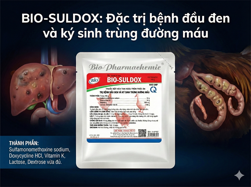 Bio Suldox 100g đặc trị Đầu Đen và Ký sinh trùng đường máu - Gói