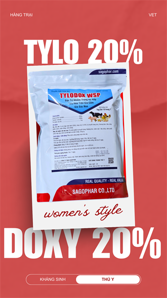 SAGOPHAR TYLODOX wsp (CAO CẤP) 1 KG - TYLO20% + DOXY 20% - Gói 1kg 10in1 - Ảnh 2