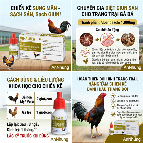 VB ALBEN – Xổ Lãi, tẩy trị Giun Sán Cho Gà Đá - Hộp 10 lọ - Ảnh 5