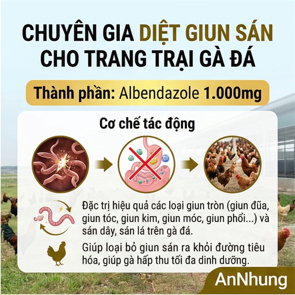 VB ALBEN – Xổ Lãi, tẩy trị Giun Sán Cho Gà Đá - Hộp 10 lọ - Ảnh 3