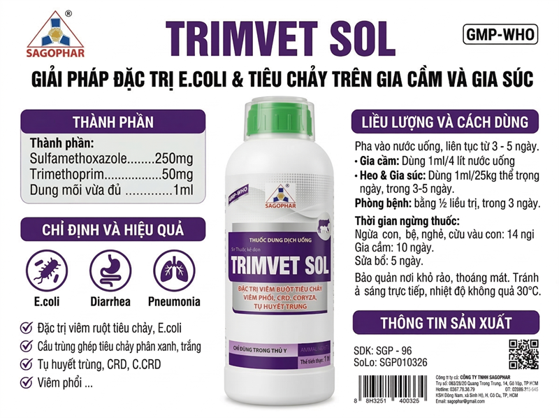 SAGOPHAR TRIMVET SOL 1 Lít - Chai 1l