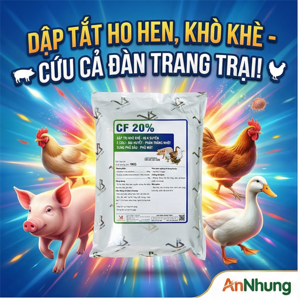 VB CF 20% - 1kg - CEFALEXIN 20% + SULFAMONO 10% - Khò Khè, Hen Suyễn, Bại Huyết - Phân nhớt vàng - Phù Mặt - Gói 10in1