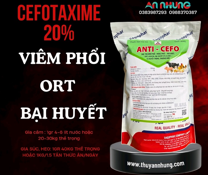 SAGOPHAR ANTI CEFO - Cefotaxime 20% - 1kg - Gói 10in1 - Ảnh 2
