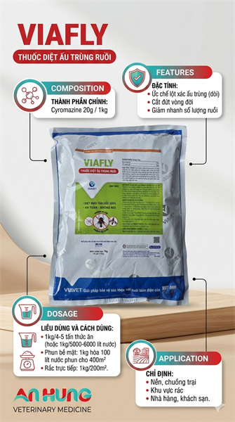 VIAFLY 1 Kg - Diệt ruồi, Dòi -trộn thức ăn - Gói 10 in 1
