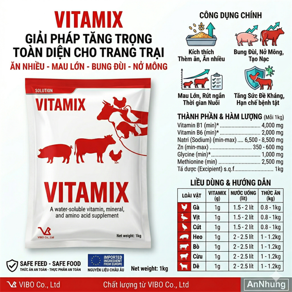 VB VITAMIX 1kg - Vitamin B Complex hàm lượng cao - Gói 1Kg