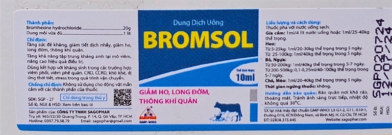 Sagophar Bromsol 10ml oral - Giảm ho, long đờm, thông khí quản - Lọ - Ảnh 2