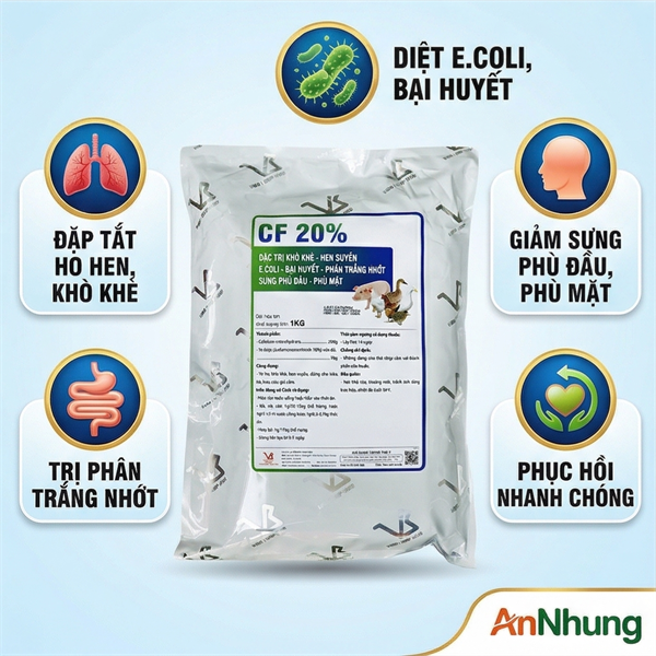 VB CF 20% - 1kg - CEFALEXIN 20% + SULFAMONO 10% - Khò Khè, Hen Suyễn, Bại Huyết - Phân nhớt vàng - Phù Mặt - Gói 10in1 - Ảnh 5