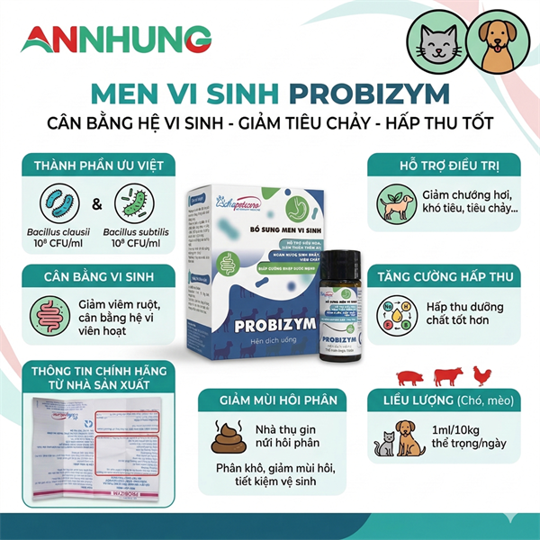 Á Châu Probizym 10ml - Men vi sinh cho thú cưng - Lọ - Ảnh 3