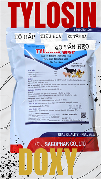 SAGOPHAR TYLODOX wsp (CAO CẤP) 1 KG - TYLO20% + DOXY 20% - Gói 1kg 10in1 - Ảnh 3