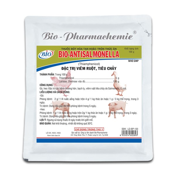 Bio Anti Samonella (Thiam 5%) 100gr - Thương hàn, tụ huyết trùng - Gói - Ảnh 2