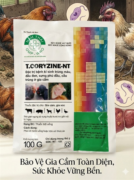 Nam Thai T.Coryzine 100gr - Đầu Đen, Cầu Trùng, Ký Sinh Trùng Đường Máu Cho Gia Cầm, Gia Súc. - Gói - Ảnh 2