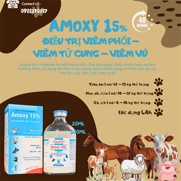 Á CHÂU AMOXY 15% LA - Lọ 100ml