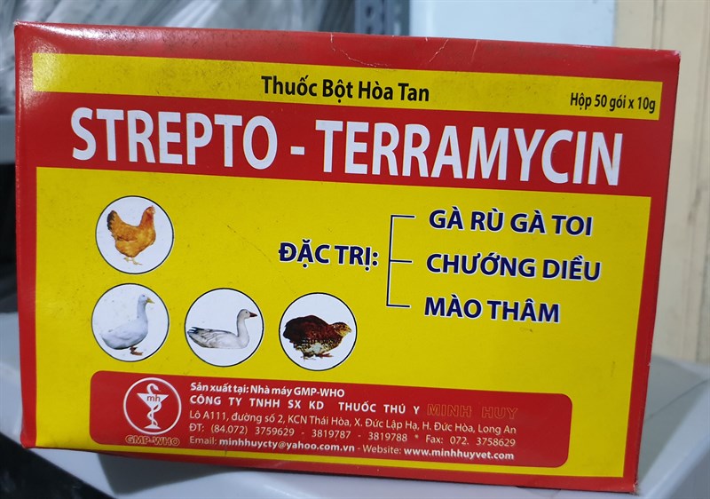 Minh Huy Strepto Teramycin (Gà rù, Gà Toi, chướng diều, mào thâm) 10gr - Hộp 50 gói