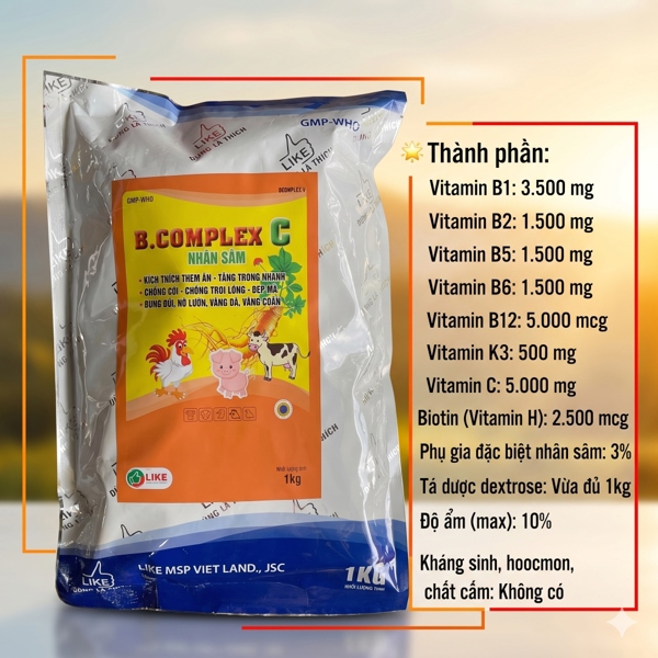 LIKE BCOMPLEX C - Nhân Sâm 1kg - Vàng chân, vàng da, Tăng trọng - Bung lông bật cựa - Gói 10in1 - Ảnh 5