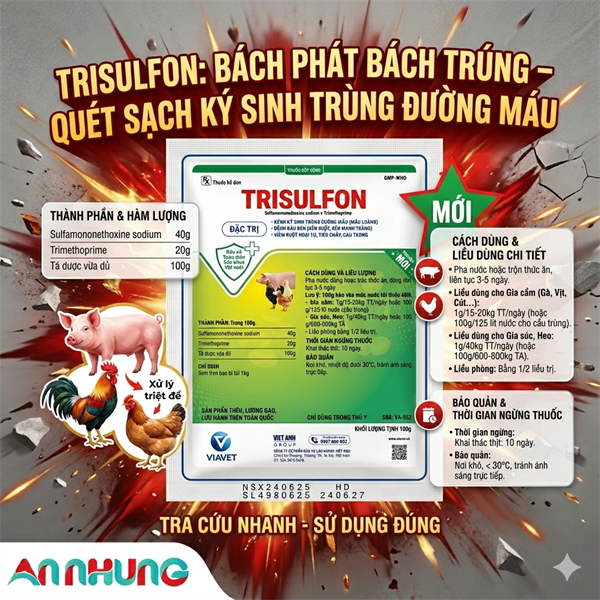 VIA TRISULFON 1 kg - Sulfa Trime - Gói (10in1) - Ảnh 3