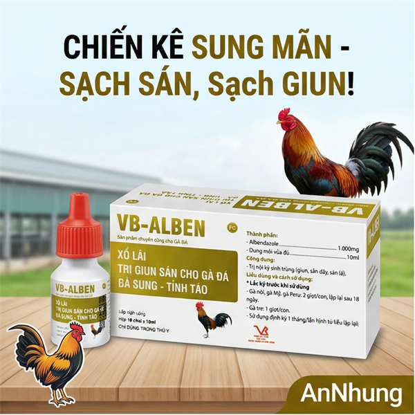 VB ALBEN – Xổ Lãi, tẩy trị Giun Sán Cho Gà Đá - Hộp 10 lọ - Ảnh 2