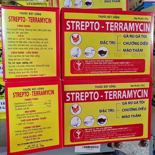 Minh Huy Strepto Teramycin (Gà rù, Gà Toi, chướng diều, mào thâm) 10gr - Hộp 50 gói - Ảnh 3