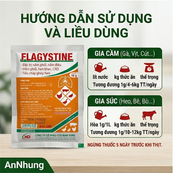 ND Flagystine 10gr (Nystatin + Chlotetra + Dexa) - Nấm diều, nấm phổi - Hộp 50 gói - Ảnh 5