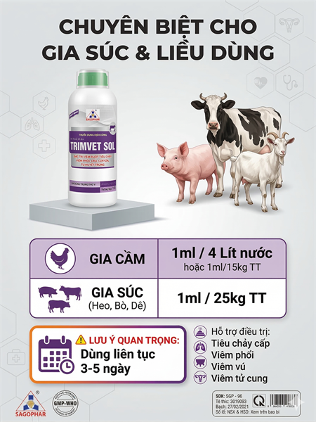 SAGOPHAR TRIMVET SOL 1 Lít - Chai 1l - Ảnh 2