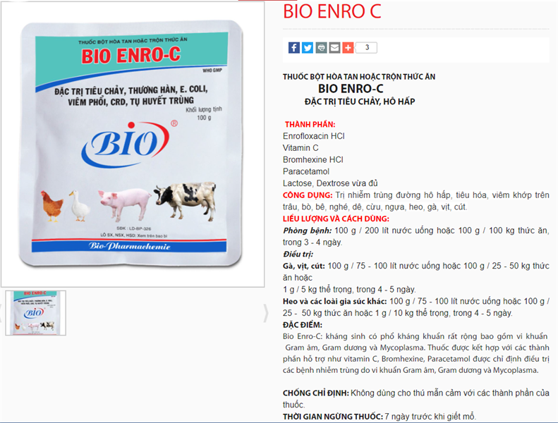 Bio Enro C 100gr - Hô hấp, tiêu chảy - Gói - Ảnh 3